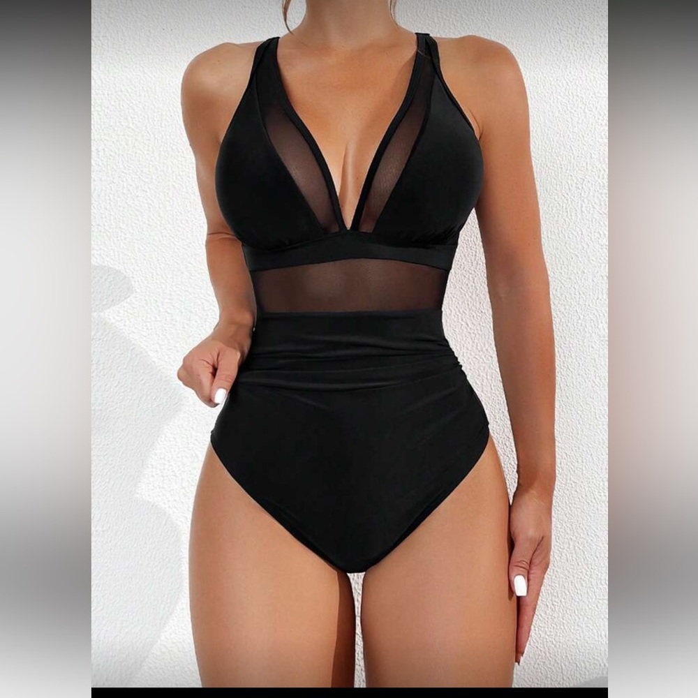 Chic Black Mesh One-Piece Swimsuit